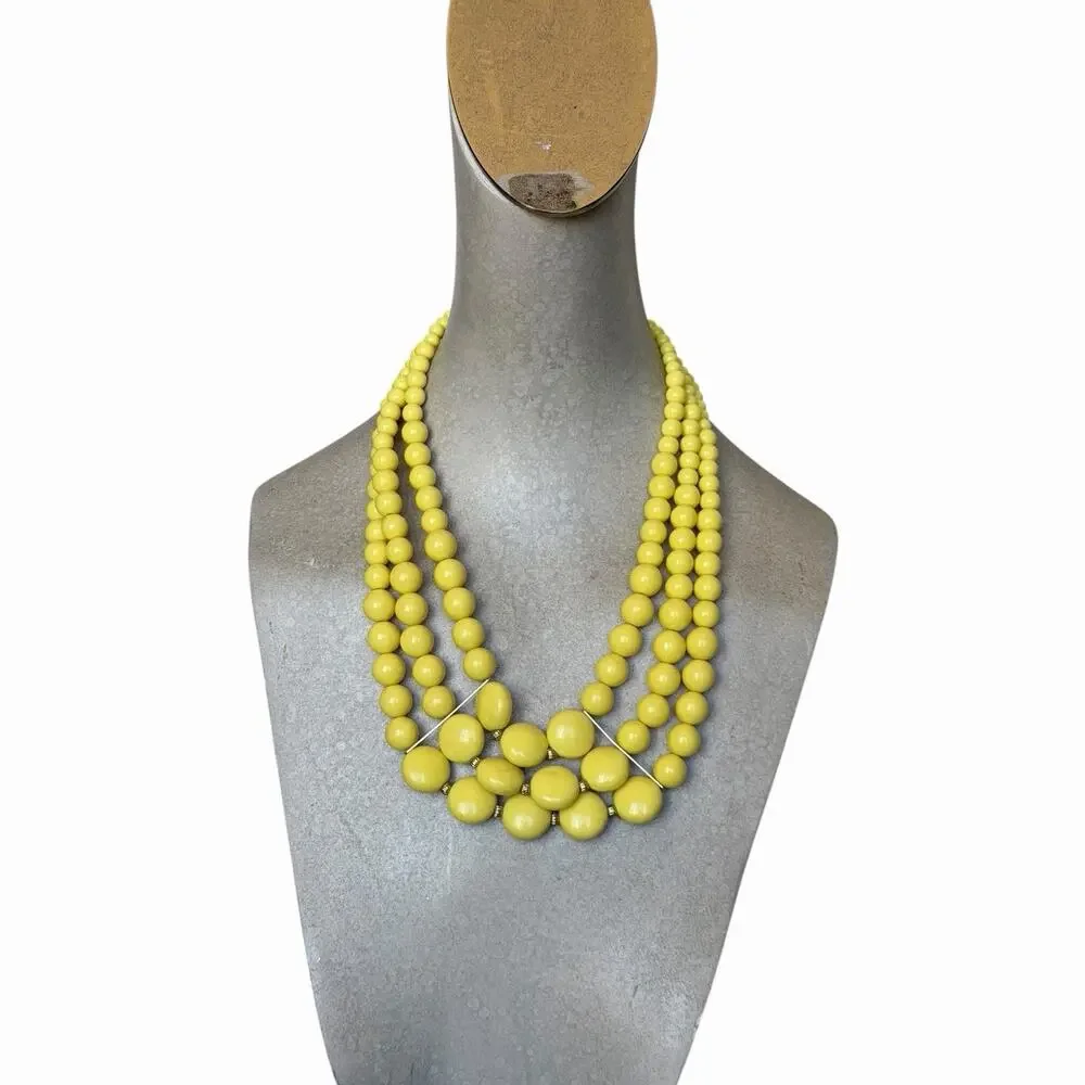 Vintage Yellow Multi Strand Beaded Statement Necklace Bold Retro Costume Jewelry